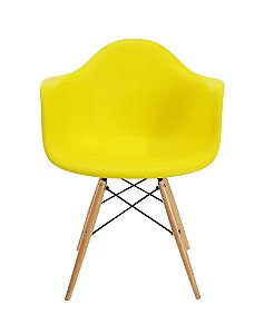 Cadeira Flórida com Braço e base de Madeira e Assento em polipropileno Amarelo Fratini 1.00326.01.0004