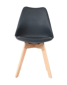 Cadeira Siena com a base natural e Assento em Polipropileno e couro ecológico Preto Fratini 1.00220.01.0002
