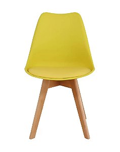 Cadeira Siena com a base natural e Assento em Polipropileno e couro ecológico Amarelo Fratini 1.00220.01.0004