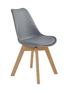 Cadeira Siena com a base natural e Assento em Polipropileno e couro ecológico Cinza Fratini 1.00220.01.0044