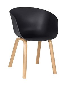 Cadeira Toledo com base em aço e acabamento idêntico a madeira e Assento Polipropileno Preto Fratini 1.00279.01.0002