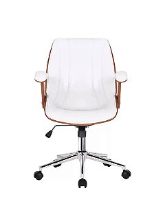 Cadeira Kopenhagen Diretor Estrutura em madeira com base cromada e assento e encosto em couro ecológico Branco Fratini 1.00274.01.0001