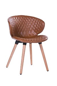 Cadeira Design Fixa Revestida em Courino com Costura Matelassê ANM 6717 Caramelo
