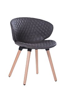 Cadeira Design Fixa Revestida em Courino com Costura Matelassê ANM 6717 Chumbo