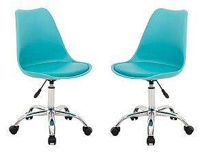 Cadeira Design Giratória em Polipropileno com Assento em Courino ANM 6066 Azul Turquesa - Kit 2