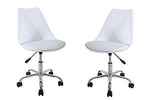 Cadeira Design Giratória em Polipropileno com Assento em Courino ANM 6066 Branca - Kit 2