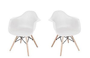 Cadeira Design Fixa Anatômica em Polipropileno com Pés em Madeira ANM 8004 Branca - Kit 2