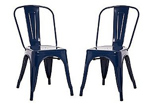 Cadeira Design Fixa em Aço com Pintura Epóxi ANM 6671 Azul Escuro - Kit 2