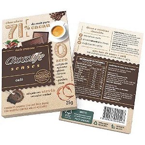 Chocolate Zero Açúcar Amargo 71% Cacau Senses Café