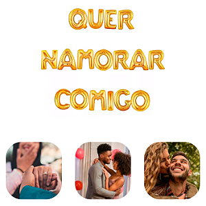 Kit Balão Metalizado Quer Namorar Comigo Palavra Frase