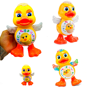 Pato Dançante Brinquedo Anda Dança C/ Som Luz Led Sensorial