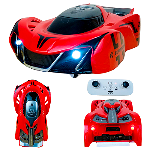 Carrinho de Controle Remoto Sobe Parede LED Recarregavel