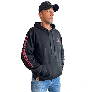 Blusa de Frio Moletom Flanelado com Capuz e Bolso Touro Sentado Preto