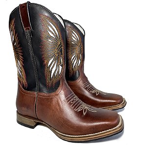 Bota Texana Cano Indian Salto Madeira Bico Quadrado