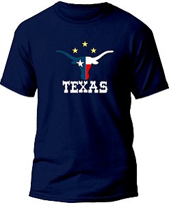Camiseta Country Masculina 100% Algodão Boi Texas Azul