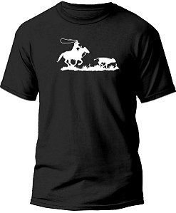 Camiseta Country Masculina 100% Algodão Laço Comprido Preto