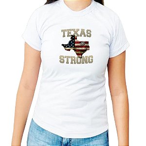 Camiseta Country Feminina 100% Algodão Texas Strong Env Branco