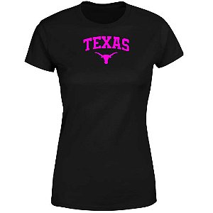 Camiseta Country Feminina 100% Algodão Texas Rosa Preto