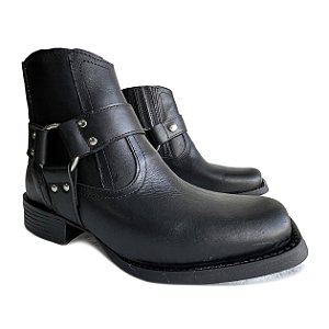 Botina Tex TS Rock Rustico Preto Sola Preta Vira Preta Bico Quadr