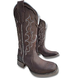 Bota Texana Feminina Hopper Total Café Bico Quadrado