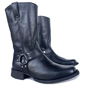 Bota Texan TS Rock Rustico Preto Sola Preta Vira Preta Bico Quadr