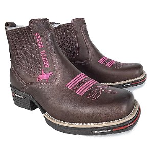 Botina Texana Bruto Botas Tabaco Rosa Durability Bico Quadrado