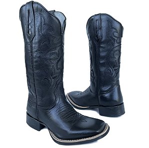 Bota Texana Feminina Mila Total Black Bico Quadrado