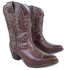 Bota Texana Feminina Choup Cano Médio Café Bico Fino