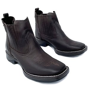 Botina Texana Café Sola Jump Preto Bico Quadrado