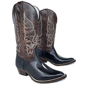 Bota Texana Touro Sentad Estampa Arraia Couro Carrapeta Bico Fino