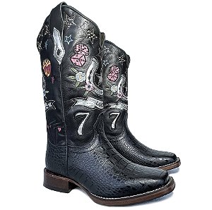 Bota Texana Feminina Touro Sentado Estampa Jacaré Cano 7 Salto Ma