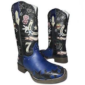 Bota Texana Feminina Touro Sentado 7 Estrelas Strass Salto Marrom