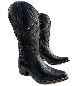 Bota Texana Touro Sentad Sol Estampa Jacar Black Bico Fino