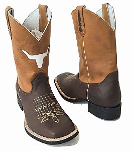 Bota Texana Boi Cano Camel Sola Preta Bico Quadrado