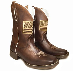 Bota Texana American Crem Sola Marrom Bico Quadrado