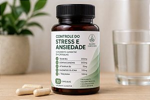 Controle do Stress e Ansiedade, Teanina, Ashwagandha Vitamina B6 e Treonina e Mágnesio 30 cápsulas