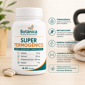 Super Termogênico - Ioimbina 10mg, Teacrine 100mg, Picolinato de Cromo 200mcg, Capsiate 7mg 60 cápsulas