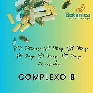 Complexo B - B12 5000mcg, B1 100mg, B6 100mg, B9 2mg, B5 50mg, B3 50mg 30 cápsulas