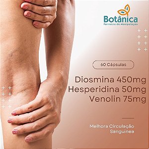 Diosmina 450mg, Hesperidina 50mg, VENOLIN 75MG,  60 cápsulas - melhora circulação