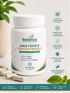 Mais Foco e Concentração - HSFocus 150mg, Teacrine 100mg, Bacopa Monnieri 200mg - 30 cápsulas