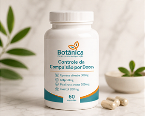 Controle da Compulsão por Doces - Gymena silvestre 300mg, 5htp 50mg, Picolinato cromo 300mcg, Inositol 200mg - 60 cápsulas