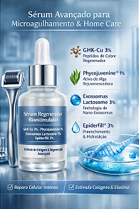 Sérum Regenerador Bioestimulador GHK-Cu 3% + Phycojuvenine 1% + Exossomas Lactosome 3% + Epiderfill 3% (Microagulhamento e Home care)