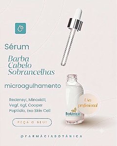 Sérum para Microagulhamento Capilar/ Barba e Sobrancelhas com Redensyl, Minoxidil, Vegf, Kgf, Cooper Peptídio, ExoSkinCell 30ml