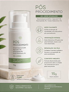 Pós Procedimento Reparador com Dexametasona 0,05%, Sepicalm 3%, Niacinamida 4%, Ácido Hialurônico 5% gel creme 15g