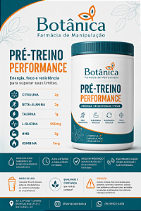 Pré Treino Performance - Citrulina 2g, Beta-Alanina 2g, Taurina 1g, L-glicina 500mg, HMB 3g, Ioimbina 5mg - Energia, Resistência e Recuperação
