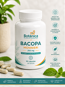 Bacopa Monnieri 250 mg – Melhora Memória, Concentração e Desempenho cognitivo 60 cápulas