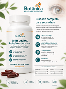Saúde Ocular & Proteção Antioxidante com Zeaxantina, Luteína, Zinco, Licopeno, Vitamina A, Vitamina E - 30 cápsulas