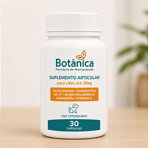 Suplemento Articular para Cães até 30kg com Glucosamina, Condroitina, UC-II® e Ácido Hialurônico – 30 Cápsulas