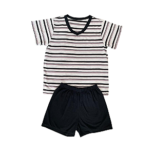 Pijama Masculino Infantil Gola em V Manga Curta, Camisa Listrada - Lily Pijamas