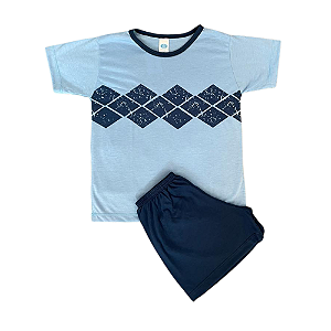 Pijama Meia Manga Masculino Infantil Mosaico Azul - Lily Pijamas
